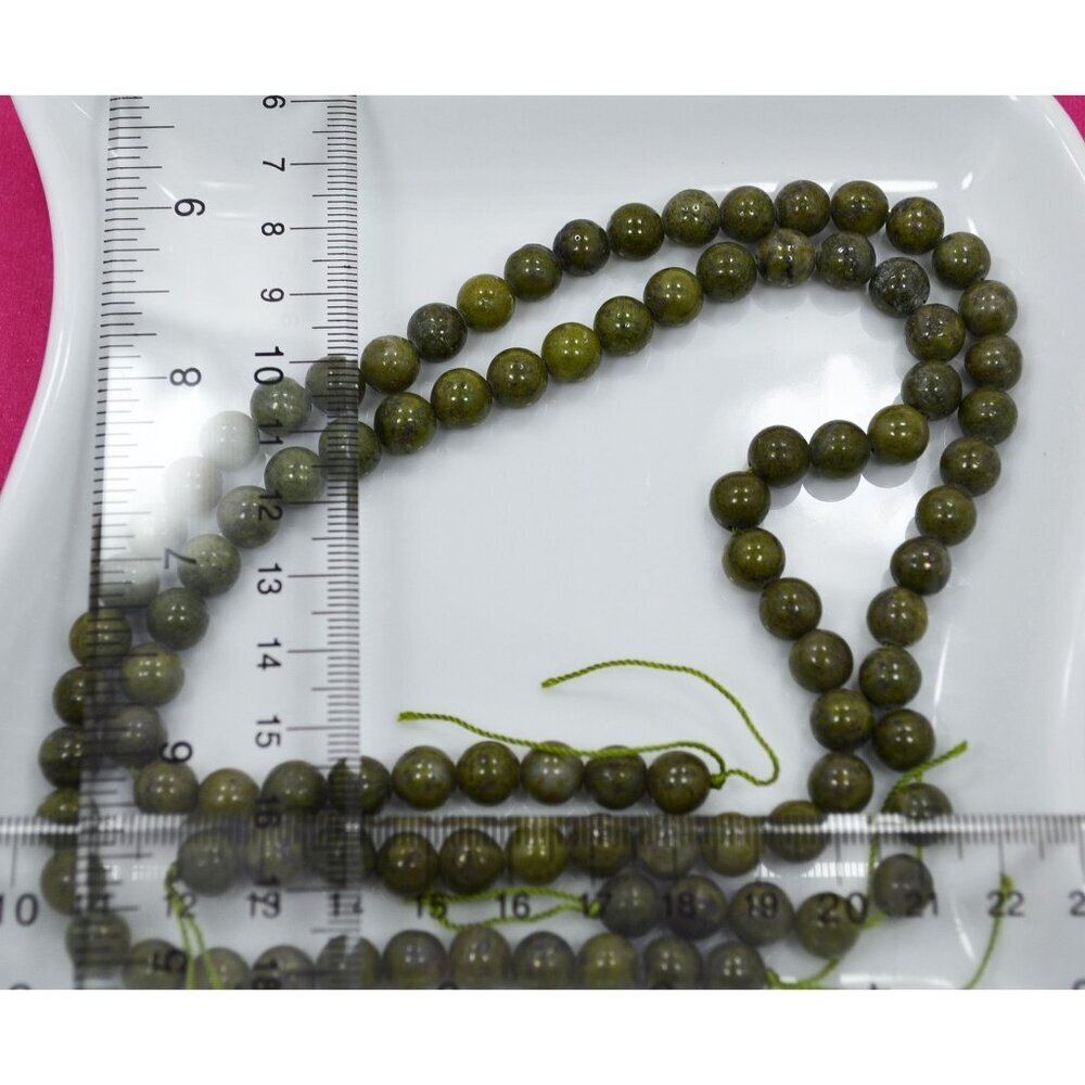 Moss Green Pyrite Stone Beads – 8mm Round, Approx. 48 per Strand with 1mm Hole - Picture 3 of 3